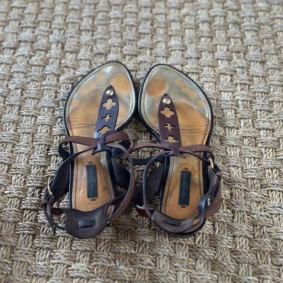 COPY - Louis Vuitton Brown Leather Sandals 37.5 RARE - Picture 2 of 7